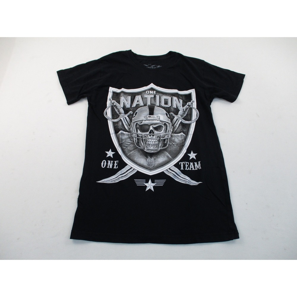 Konflic T-Shirt Men Small Black One Nation One Team Raiders Skull Graphic Tee